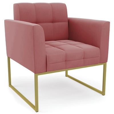 Poltrona Decorativa Base Industrial Dourado Ana Suede Rosê - Ibiza