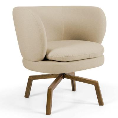 Poltrona Decorativa Sala De Estar Melissa Base Ka Giratória Castanho C-129 Linho Bege Escuro - Domi