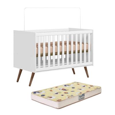 Berço Mini Cama Q Encanto Retrô Branco Acetinado Com Colchão Supreme - Qmovi Branco Acetinado