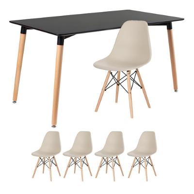 Kit - Mesa Retangular Eames 80 X 140 Cm + 4 Cadeiras Dsw Mesa Preto Com Cadeiras Nude Mesa Preto Com Cadeiras Nude