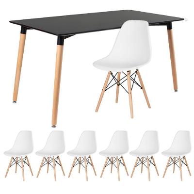 Kit - Mesa Retangular Eames 80 X 140 Cm Preto + 6 Cadeiras Dsw Branco Mesa Preto Com Cadeiras Branco