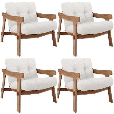 Kit 04 Poltronas Decorativa Fixa Para Sala Living Ikary L02 Canela Prime Bouclê Branco - Lyam Decor