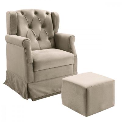Poltrona De Amamentação Balanço Puff Ternaura Suede Bege Bege