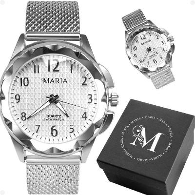 Relogio Feminino Prata Silicone Prova Dagua Aco Inox + Caixa Strass Ajustavel Inoxidavel Resistente