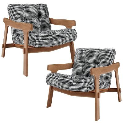 Kit 02 Poltronas Decorativa Fixa Para Sala Living Ikary L02 Canela Pied Poule - Lyam Decor