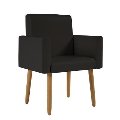 Poltrona Decorativa Pé Palito Sala Quarto Courino JL Decor Courino Preto