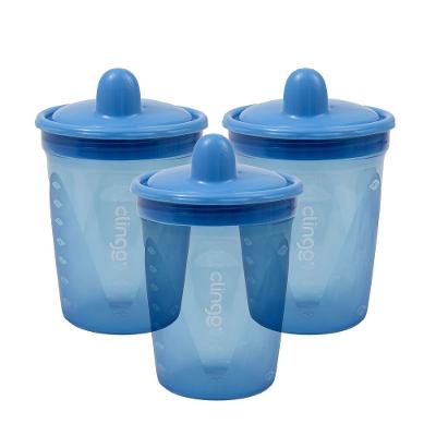 Kit Com 3 Copos De Transição Clingo Azul - Bico Rígido, Anti-vazamento