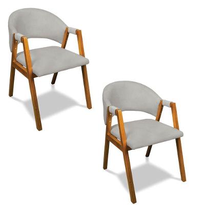 Cadeira Sala De Jantar Em Madeira Kit 2 Yara Suede Cinza D03 - D'rossi