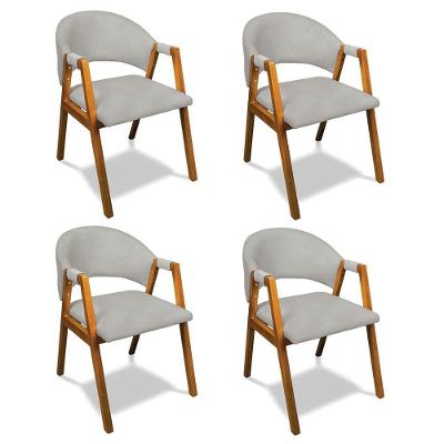 Cadeira Sala De Jantar Em Madeira Kit 4 Yara Suede Cinza D03 - D'rossi
