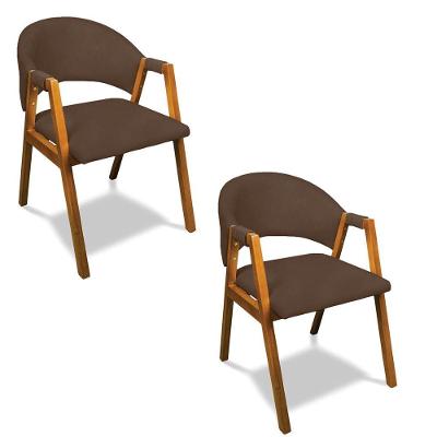 Cadeira Sala De Jantar Em Madeira Kit 2 Yara Suede Marrom D03 - D'rossi