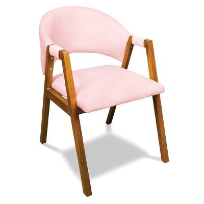 Cadeira Sala De Jantar Em Madeira Yara Suede Rosa Bebê D03 - D'rossi