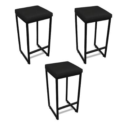 Banqueta Alta Para Cozinha Industrial Kit 3 Nick Preto E Sintético Preto D03 - D'rossi