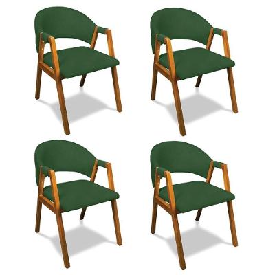 Cadeira Sala De Jantar Em Madeira Kit 4 Yara Suede Verde D03 - D'rossi
