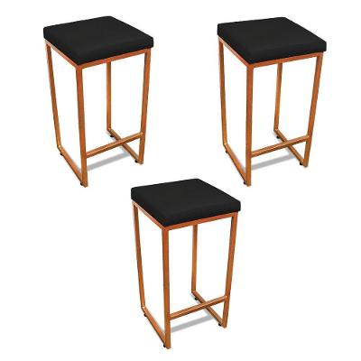 Banqueta Alta Para Cozinha Industrial Kit 3 Nick Bronze E Sintético Preto D03 - D'rossi