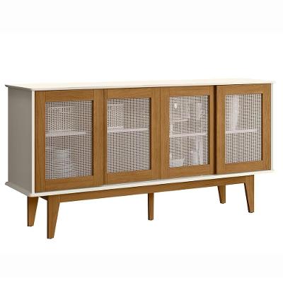 Balcao Buffet Detroit 4 Portas Correr 164 Cm Off White Nature Tebar