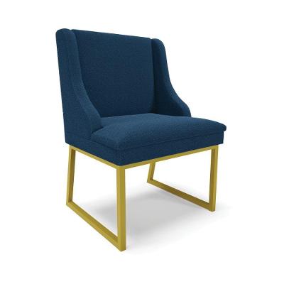 Cadeira Sala De Jantar Industrial Dourado Liz Bouclê Azul D03 - D'rossi