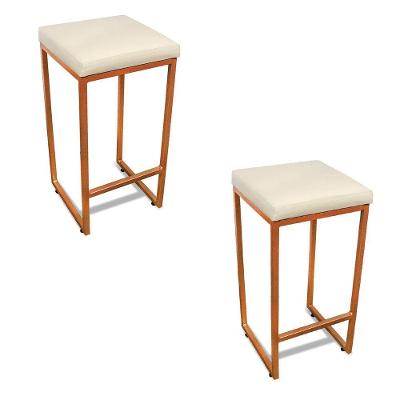 Banqueta Alta Para Cozinha Industrial Kit 2 Nick Bronze E Sintético D03 - D'rossi Cor Branco