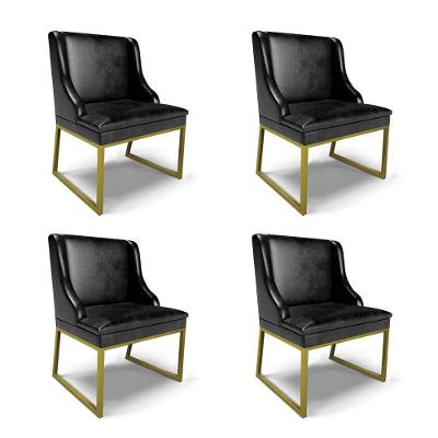 Cadeira Sala De Jantar Industrial Dourado Kit 2 Liz Sint Pu Preto D03 - D'rossi