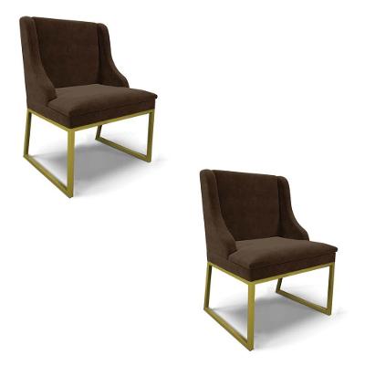 Cadeira Sala De Jantar Industrial Dourado Kit 2 Liz Suede Marrom D03 - D'rossi
