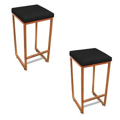 Banqueta Alta Para Cozinha Industrial Kit 2 Nick Bronze E Sintético Preto D03 - D'rossi