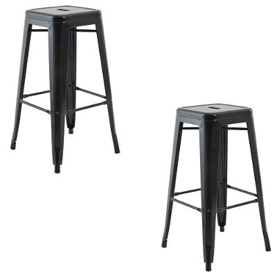 Banqueta De Cozinha Alta Industrial Em Aço Kit 2 Iron Preto R02 - D'rossi