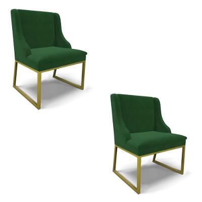 Cadeira Sala De Jantar Industrial Dourado Kit 2 Liz Veludo Verde D03 - D'rossi