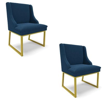Cadeira Sala De Jantar Industrial Dourado Kit 2 Liz Bouclê Azul D03 - D'rossi