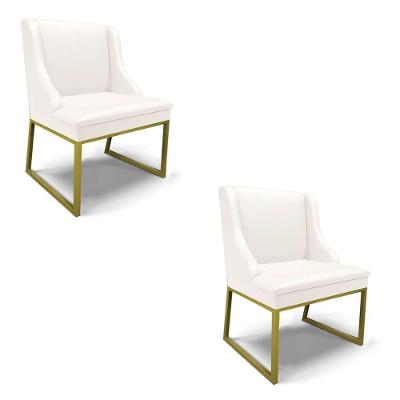 Cadeira Sala De Jantar Industrial Dourado Kit 2 Liz Sintético Bco D03 - D'rossi