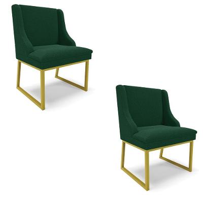 Cadeira Sala De Jantar Industrial Dourado Kit 2 Liz Bouclê Verde D03 - D'rossi