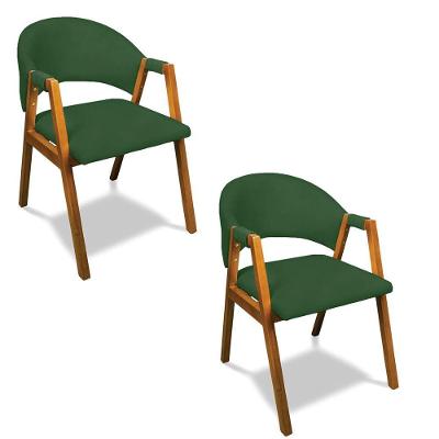 Cadeira Sala De Jantar Em Madeira Kit 2 Yara Suede Verde D03 - D'rossi