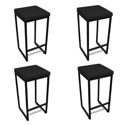 Banqueta Alta Para Cozinha Industrial Kit 4 Nick Preto E Sintético Preto D03 - D'rossi