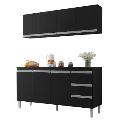 Kit De Cozinha Andréia Balcão 150cm Preto Com Tampo Mdp E Aéreo - Ajl Móveis Preto