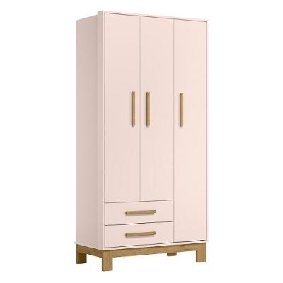 Guarda Roupa Infantil Q Encanto Slim 3 Portas E 2 Gavetas Rosa Acetinado - Qmovi Rosa Acetinado