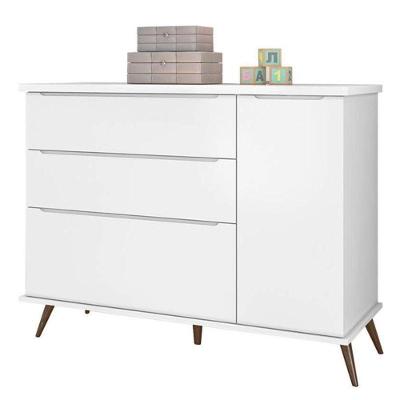 Cômoda Infantil Retrô Alice 1 Porta E 3 Gavetas Branco - Pr Baby Branco
