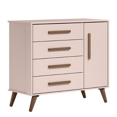 Cômoda Infantil Q Encanto Retrô 1 Porta E 4 Gavetas Rosa - Qmovi Rosa