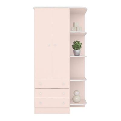 Guarda Roupa Infantil 2 Portas E 3 Gavetas Doce Sonho Rosa Acetinado Com Nicho - Qmovi Rosa Acetinado