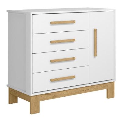 Cômoda Infantil Q Encanto Slim 1 Porta E 4 Gavetas Branco Acetinado - Qmovi Branco Acetinado