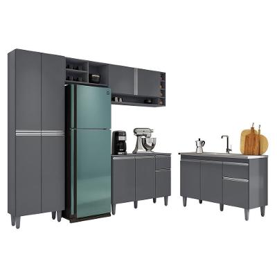 Cozinha Modulada Vanessa Com Balcão Tatiane Cinza Sem Tampo - Ajl Móveis Cinza