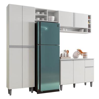 Cozinha Modulada Vanessa 230cm Paneleiro, Balcão Com Tampo Mdp E Aéreo Branco - Ajl Móveis Branco
