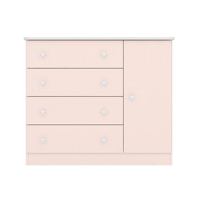 Cômoda Infantil 1 Porta E 4 Gavetas Doce Sonho Rosa Acetinado - Qmovi Rosa Acetinado