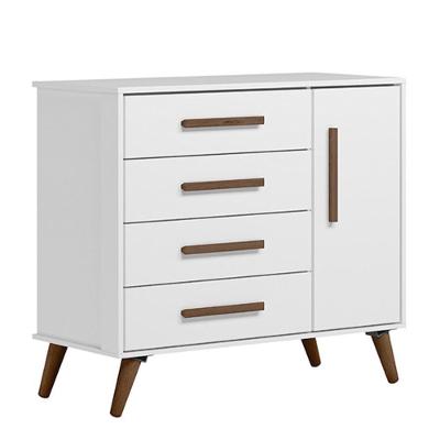Cômoda Infantil Q Encanto Retrô 1 Porta E 4 Gavetas Branco Acetinado - Qmovi Branco Acetinado