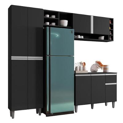 Cozinha Modulada Vanessa 230cm Paneleiro, Balcão Com Tampo Mdp E Aéreo Preto - Ajl Móveis Preto