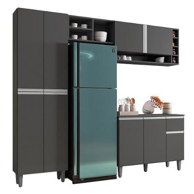 Cozinha Modulada Vanessa 230cm Paneleiro, Balcão Com Tampo Mdp E Aéreo Cinza - Ajl Móveis Cinza