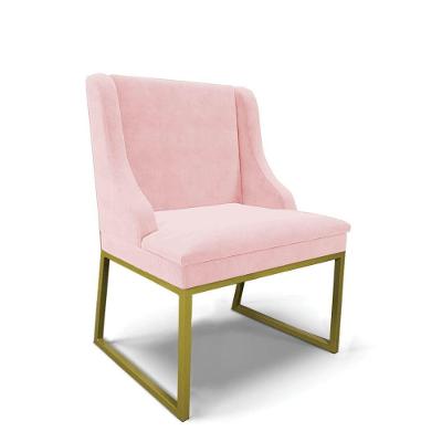 Cadeira Sala De Jantar Industrial Dourado Liz Suede Rosa Bebê D03 - D'rossi