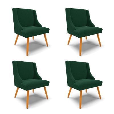 Cadeira Sala De Jantar Pé Palito Castanho Kit 4 Liz Bouclê Verde D03 - D'rossi