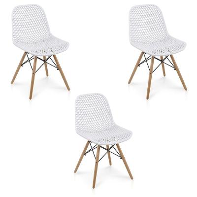 Cadeira Sala De Jantar Kit 3 Eloisa Base Madeira Branco R02 - D'rossi