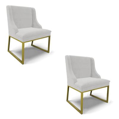 Cadeira Sala De Jantar Industrial Dourado Kit 2 Liz Veludo Cinza D03 - D'rossi