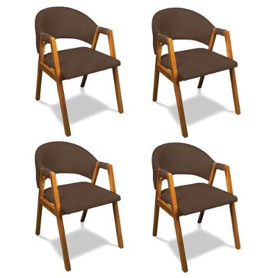 Cadeira Sala De Jantar Em Madeira Kit 4 Yara Suede Marrom D03 - D'rossi