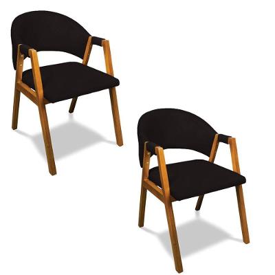 Cadeira Sala De Jantar Em Madeira Kit 2 Yara Suede Preto D03 - D'rossi