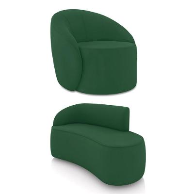 Sofá 2 Lugares Orgânico 140cm Morgan E Poltrona Lua Veludo Verde D03 - D'rossi
